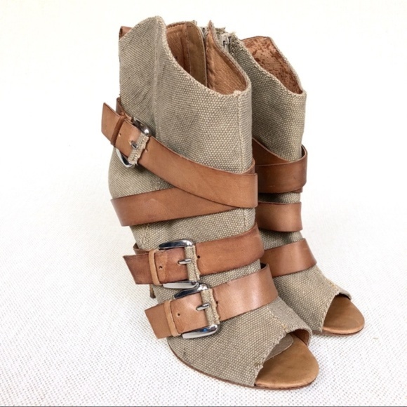 Nine West Peep Toe Canvas Stiletto Booties - Picture 3 of 8